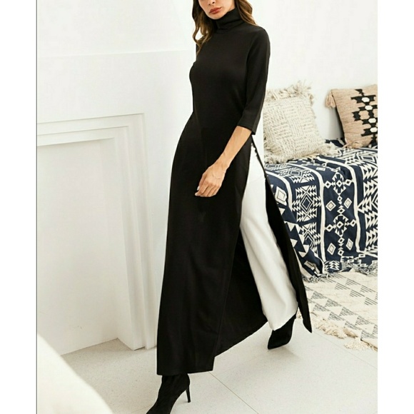 VIVA BOUTIQUE Tops - ⬇️VIVA | Split Side High Neck Maxi Tee